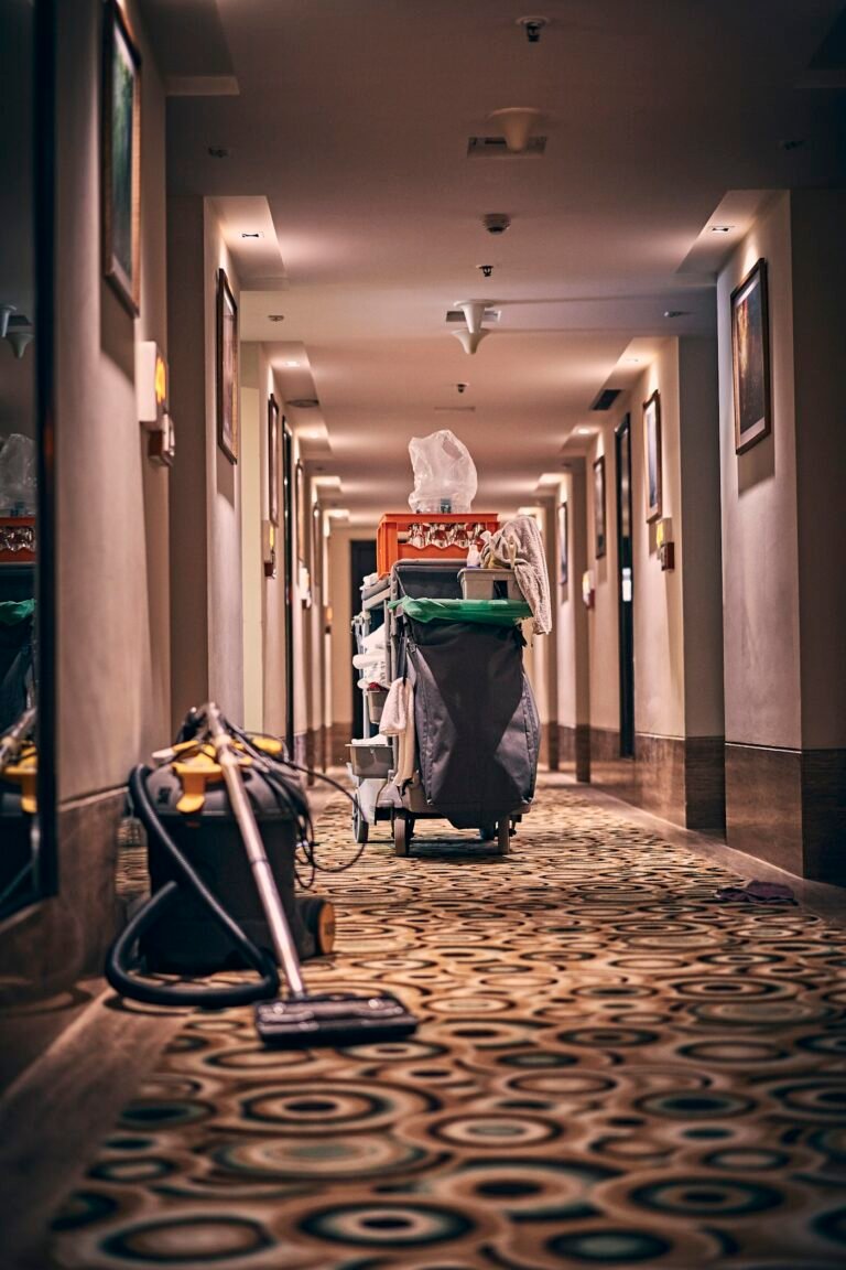 Housekeeping cart in a corridor